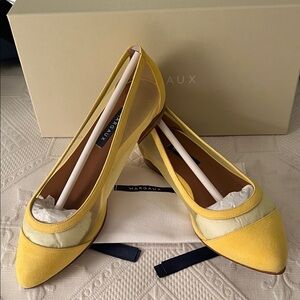 BRAND NEW MARGAUX “THE POINTE” LEMON YELLOW MESH AND SUEDE BALLET FLAT SHOES